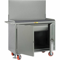 Little Giant - 3,600 Lb Capacity, 2 Shelf, 1 Drawer, 2 Door Mobile Bench Cabinet with Pegboard Panel - 53" Wide x 24" Deep x 43" High, Steel, Gray - Eagle Tool & Supply