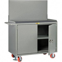Little Giant - 3,600 Lb Capacity, 3 Shelf, 2 Door Mobile Bench Cabinet with Pegboard Panel - 41" Wide x 24" Deep x 43" High, Steel, Gray - Eagle Tool & Supply
