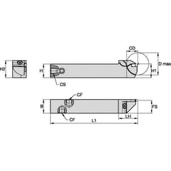 Kennametal - External Thread, 10mm Max Cut of Depth, 1.6mm Min Groove Width, 5" OAL, Right Hand Indexable Grooving Cutoff Toolholder - 1/2" Shank Height x 1/2" Shank Width, EG0160M1FP02 Insert Style, EVSC Toolholder Style, Series Beyond Evolution - Eagle Tool & Supply
