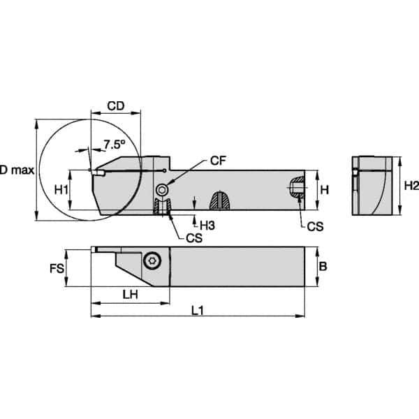 Kennametal - External Thread, 16mm Max Cut of Depth, 2mm Min Groove Width, 5" OAL, Left Hand Indexable Grooving Cutoff Toolholder - 1/2" Shank Height x 1/2" Shank Width, EG0200M02P02 Insert Style, EVSC Toolholder Style, Series Beyond Evolution - Eagle Tool & Supply