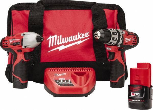 Milwaukee Tool - 12 Volt Cordless Tool Combination Kit - Includes 1/4" Hex Impact Driver & 3/8" Hammer Drill, Lithium-Ion Battery Included - Eagle Tool & Supply