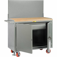 Little Giant - 3,600 Lb Capacity, 2 Shelf, 1 Drawer, 2 Door Mobile Bench Cabinet with Pegboard Panel - 53" Wide x 24" Deep x 43" High, Steel, Gray - Eagle Tool & Supply