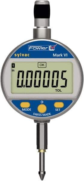 Fowler - 0 to 12.5mm Range, 0.00005" Graduation, Electronic Drop Indicator - Center Lug Back, Accurate to 0.00012", Inch & Metric System, LCD Display - Eagle Tool & Supply