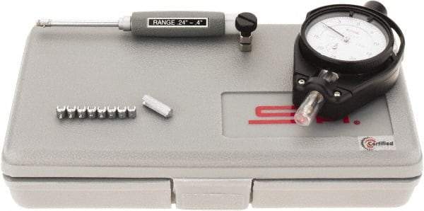 SPI - 9 Anvil, 0.24 to 0.4" Dial Bore Gage - 0.0005" Graduation, 2" Gage Depth, Accurate to 0.0006", Carbide Ball - Eagle Tool & Supply
