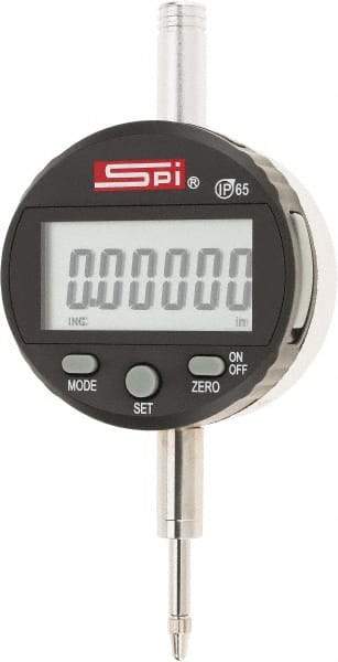 SPI - 0 to 1/2" Range, 0.00005" Graduation, Electronic Drop Indicator - Flat & Lug Back, Accurate to 0.00016", Inch & Metric System, Digital Display - Eagle Tool & Supply