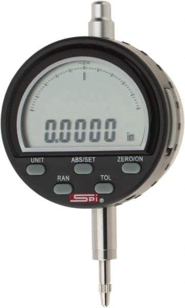 SPI - 0 to 1/4" Range, 0.0001" Graduation, Electronic Drop Indicator - Flat & Lug Back, Accurate to 0.0003", Inch & Metric System, Digital Display - Eagle Tool & Supply