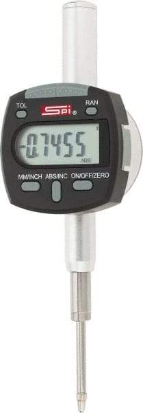SPI - 0 to 1/2" Range, 0.0005" Graduation, Electronic Drop Indicator - Flat & Lug Back, Accurate to 0.0008", Inch & Metric System, Digital Display - Eagle Tool & Supply