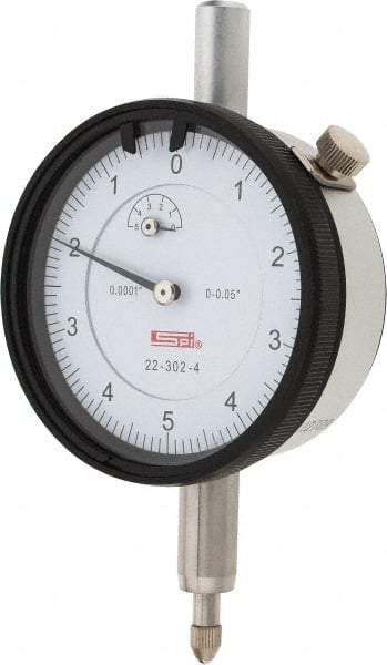 SPI - 0.05" Range, 0-5-0 Dial Reading, 0.0001" Graduation Dial Drop Indicator - 2.2" Dial, 0.01" Range per Revolution, 0.0007" Accuracy, Revolution Counter, Includes NIST Traceability Certification - Eagle Tool & Supply