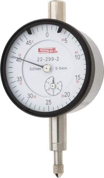 SPI - 5mm Range, 0-50 Dial Reading, 0.01mm Graduation Dial Drop Indicator - 42mm Dial, 0.5mm Range per Revolution, 0.016mm Accuracy, Includes NIST Traceability Certification - Eagle Tool & Supply