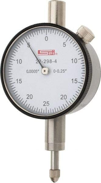 SPI - 1/4" Range, 0-25-0 Dial Reading, 0.0005" Graduation Dial Drop Indicator - 1.61" Dial, 0.05" Range per Revolution, 0.0005" Accuracy, Includes NIST Traceability Certification - Eagle Tool & Supply