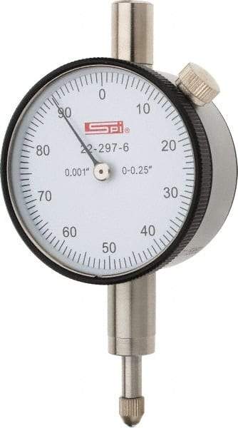 SPI - 1/4" Range, 0-100 Dial Reading, 0.001" Graduation Dial Drop Indicator - 1.61" Dial, 0.1" Range per Revolution, 0.001" Accuracy, Includes NIST Traceability Certification - Eagle Tool & Supply
