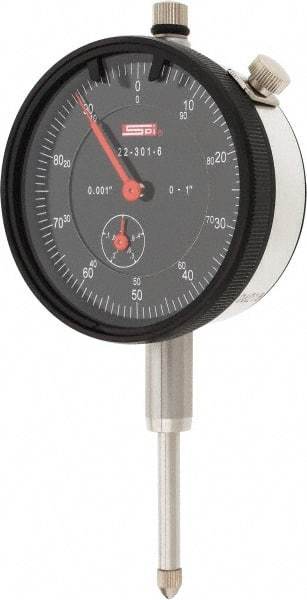SPI - 1" Range, 0-100 Dial Reading, 0.001" Graduation Dial Drop Indicator - 2.2" Dial, 0.1" Range per Revolution, 0.002" Accuracy, Revolution Counter, Includes NIST Traceability Certification - Eagle Tool & Supply
