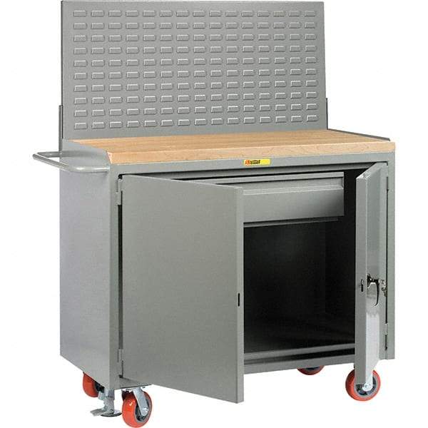 Little Giant - 3,600 Lb Capacity, 2 Shelf, 1 Drawer, 2 Door Mobile Bench Cabinet with Louvered Panel - 41" Wide x 24" Deep x 43" High, Steel, Gray - Eagle Tool & Supply
