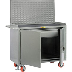 Little Giant - 3,600 Lb Capacity, 2 Shelf, 1 Drawer, 2 Door Mobile Bench Cabinet with Louvered Panel - 41" Wide x 24" Deep x 43" High, Steel, Gray - Eagle Tool & Supply