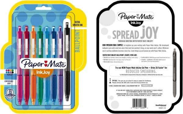 Paper Mate - 1mm Ball Point Retractable Ball Point Pen - Pink, Red, Orange, Green, Turquoise, Blue, Purple & Black - Eagle Tool & Supply