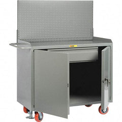 Little Giant - 3,600 Lb Capacity, 2 Shelf, 1 Drawer, 2 Door Mobile Bench Cabinet with Pegboard Panel - 53" Wide x 24" Deep x 43" High, Steel, Gray - Eagle Tool & Supply