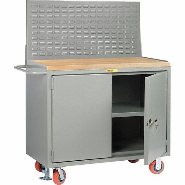Little Giant - 3,600 Lb Capacity, 3 Shelf, 2 Door Mobile Bench Cabinet with Louvered Panel - 53" Wide x 24" Deep x 43" High, Steel, Gray - Eagle Tool & Supply