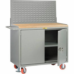 Little Giant - 3,600 Lb Capacity, 3 Shelf, 2 Door Mobile Bench Cabinet with Louvered Panel - 53" Wide x 24" Deep x 43" High, Steel, Gray - Eagle Tool & Supply