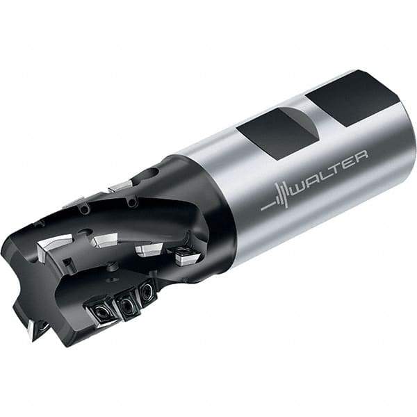 Walter - 25mm Cut Diam, 27mm Max Depth of Cut, 25mm Shank Diam, 97mm OAL, Indexable Square Shoulder Helical End Mill - Weldon Shank, 90° Lead Angle, Through Coolant, Series M4256 - Eagle Tool & Supply