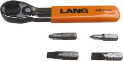 Lang - 5 Piece, Silver/Orange/Black Ratcheting Bit Driver Set - For Use with Various Applications - Eagle Tool & Supply