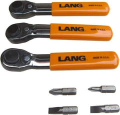 Lang - 7 Piece, Silver/Orange/Black Ratcheting Bit Driver Set - For Use with Various Applications - Eagle Tool & Supply