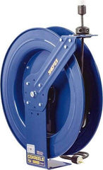 CoxReels - 16 AWG, 100' Cable Length, Cord & Cable Reel with Outlet End - 1 Outlet, NEMA 5-15R, 13 Amps, 115 Volts, SJO Cable, Blue Reel, Spring Driven Reel - Eagle Tool & Supply