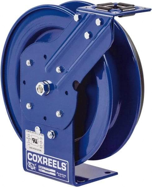 CoxReels - 10 AWG, 50' Cable Length, Cord & Cable Reel without Cable - 0 Outlets, 35 Amps, 115 Volts, SO Cable, Blue Reel, Spring Driven Reel - Eagle Tool & Supply