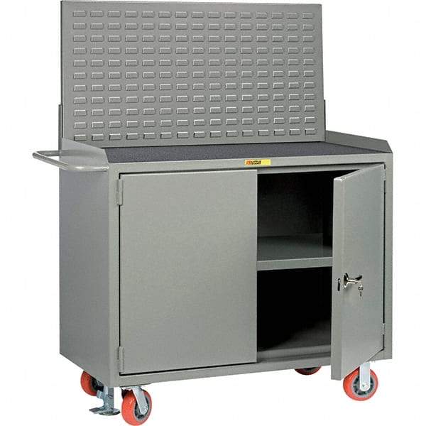 Little Giant - 3,600 Lb Capacity, 3 Shelf, 2 Door Mobile Bench Cabinet with Louvered Panel - 53" Wide x 24" Deep x 43" High, Steel, Gray - Eagle Tool & Supply