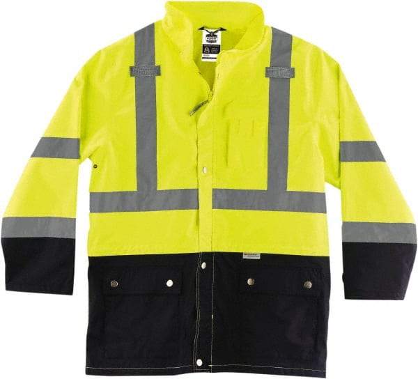 Ergodyne - Size M, Lime, Rain Jacket - 3 Pockets, Rollaway Hood - Eagle Tool & Supply