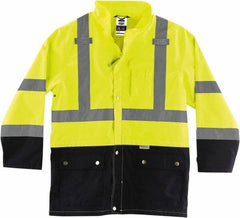 Ergodyne - Size L, Lime, Rain Jacket - 3 Pockets, Rollaway Hood - Eagle Tool & Supply