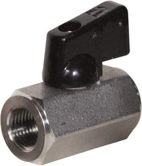 Value Collection - 3/8" Pipe, Full Port, Stainless Steel Miniature Ball Valve - Inline - Two Way Flow, FNPT x FNPT Ends, Wedge Handle, 1,000 WOG, 150 WSP - Eagle Tool & Supply
