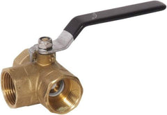 Value Collection - 3/4" Pipe, Standard Port, Brass Diverter Ball Valve - Inline - Three Way Flow, FNPTF x FNPTF x FNPTF Ends, Lever Handle, 600 WOG, 150 WSP - Eagle Tool & Supply