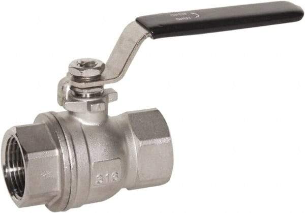 Value Collection - 3/4" Pipe, Full Port, Stainless Steel Standard Ball Valve - 2 Piece, FNPT x FNPT Ends, Lever Handle, 600 WOG, 150 WSP - Eagle Tool & Supply