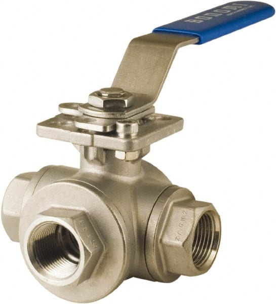 BONOMI - 1/4" Pipe, Full Port, Stainless Steel 3-Way Diverter Ball Valve - Exact Industrial Supply