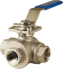 BONOMI - 3/8" Pipe, Full Port, Stainless Steel 3-Way Diverter Ball Valve - Exact Industrial Supply