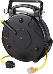 Value Collection - 12 AWG, 45' Cable Length, Cord & Cable Reel with Single Nema 5-20 End - 1 Outlet, NEMA 5-20R, 20 Amps, 120 Volts, SJTOW Cable, Black Reel, Spring Driven Reel - Eagle Tool & Supply