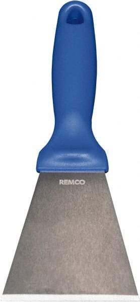 Remco - Stiff Stainless Steel Beveled Scraper - 3" Blade Width x 3-1/2" Blade Length, 5-13/32" Long Ergonomic Polypropylene Handle - Eagle Tool & Supply