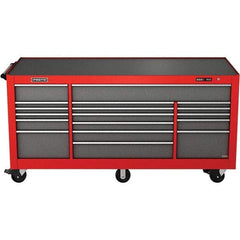 Proto - 48,654 Lb Capacity, 18 Drawer Mobile Power Workstation - 88-1/4" Wide x 27" Deep x 46-3/8" High, Steel, Safety Red & Gray - Eagle Tool & Supply