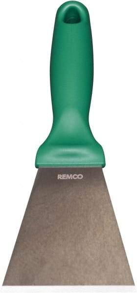 Remco - Stiff Stainless Steel Beveled Scraper - 3" Blade Width x 3-1/2" Blade Length, 5-13/32" Long Ergonomic Polypropylene Handle - Eagle Tool & Supply