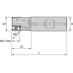 Kennametal - 1-1/4" Cut Diam, 11mm Max Depth of Cut, 1-1/4" Shank Diam, 4.53" OAL, Indexable Square Shoulder End Mill - LNGU110408SRGE Inserts, Weldon Shank, 0° Lead Angle, Through Coolant, Series Mill 4-11 - Eagle Tool & Supply