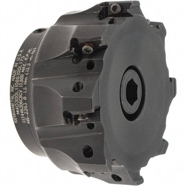 Kennametal - 8 Inserts, 3" Cut Diam, 1" Arbor Diam, 11mm Max Depth of Cut, Indexable Square-Shoulder Face Mill - 0° Lead Angle, 1-3/4" High, LNGU110408SRGE Insert Compatibility, Through Coolant, Series Mill 4-11 - Eagle Tool & Supply