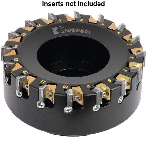 Kennametal - 8 Inserts, 3" Cut Diam, 1" Arbor Diam, 1/4" Max Depth of Cut, Indexable Square-Shoulder Face Mill - 0° Lead Angle, 2" High, KSDR100031E1W4S Insert Compatibility, Series KBDM - Eagle Tool & Supply