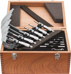 SPI - 0 to 6" Range, 6 Piece Mechanical Outside Micrometer Set - 0.0001" Graduation, 0.0001, 0.0002" Accuracy, Ratchet Stop Thimble, Carbide Face - Eagle Tool & Supply