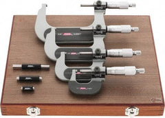 SPI - 0 to 4" Range, 4 Piece Mechanical Outside Micrometer Set - 0.0001" Graduation, 0.0001, 0.0002" Accuracy, Ratchet Stop Thimble, Carbide Face - Eagle Tool & Supply