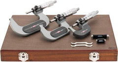 SPI - 0 to 3" Range, 3 Piece Mechanical Outside Micrometer Set - 0.0001" Graduation, 0.0001, 0.0002" Accuracy, Ratchet Stop Thimble, Carbide Face - Eagle Tool & Supply