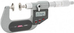 SPI - 0 to 1", IP54, Ratchet Stop Thimble, Electronic Disc Micrometer - 0.0001" Accuracy, 0.79" Disc, 0.00005" Resolution, 0.31" Spindle Diam, Steel Face, NIST Traceability Certification Included - Eagle Tool & Supply