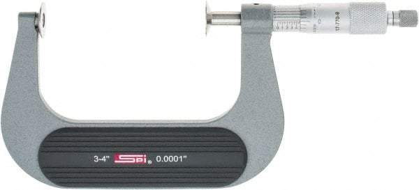 SPI - 3 to 4", Ratchet Stop Thimble, Mechanical Disc Micrometer - 0.0002" Accuracy, 0.79" Disc, 0.0001" Resolution, 0.31" Spindle Diam, Steel Face, NIST Traceability Certification Included - Eagle Tool & Supply