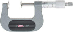 SPI - 1 to 2", Ratchet Stop Thimble, Mechanical Disc Micrometer - 0.0002" Accuracy, 0.79" Disc, 0.0001" Resolution, 0.31" Spindle Diam, Steel Face, NIST Traceability Certification Included - Eagle Tool & Supply