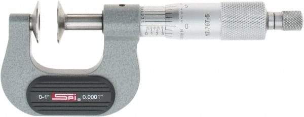SPI - 0 to 1", Ratchet Stop Thimble, Mechanical Disc Micrometer - 0.0001" Accuracy, 0.79" Disc, 0.0001" Resolution, 0.31" Spindle Diam, Steel Face, NIST Traceability Certification Included - Eagle Tool & Supply