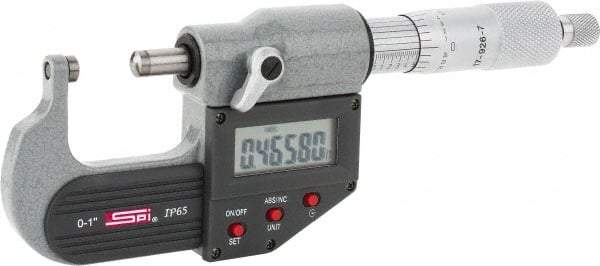 SPI - Electronic, 0 to 1" Measurement, Painted Finish Carbide Face Ball Anvil Micrometer - 0.00005" Graduation, Ratchet Stop Thimble - Eagle Tool & Supply
